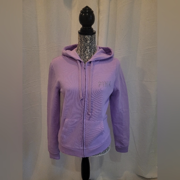 NEW Victoria's Secret PINK Fleece Zip Up Hoodie Purple Petal Glitter Logo - Picture 4 of 9
